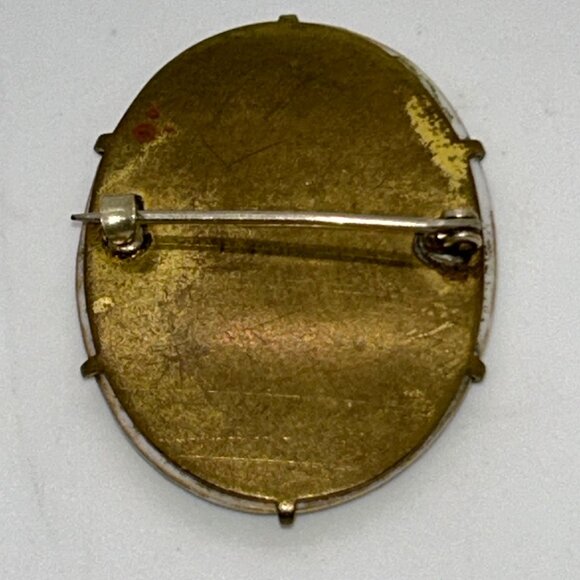 Antique Hand-Painted Forget-Me-Not Floral Oval Brooch Pin With Brass C-Clasp - Picture 7 of 11